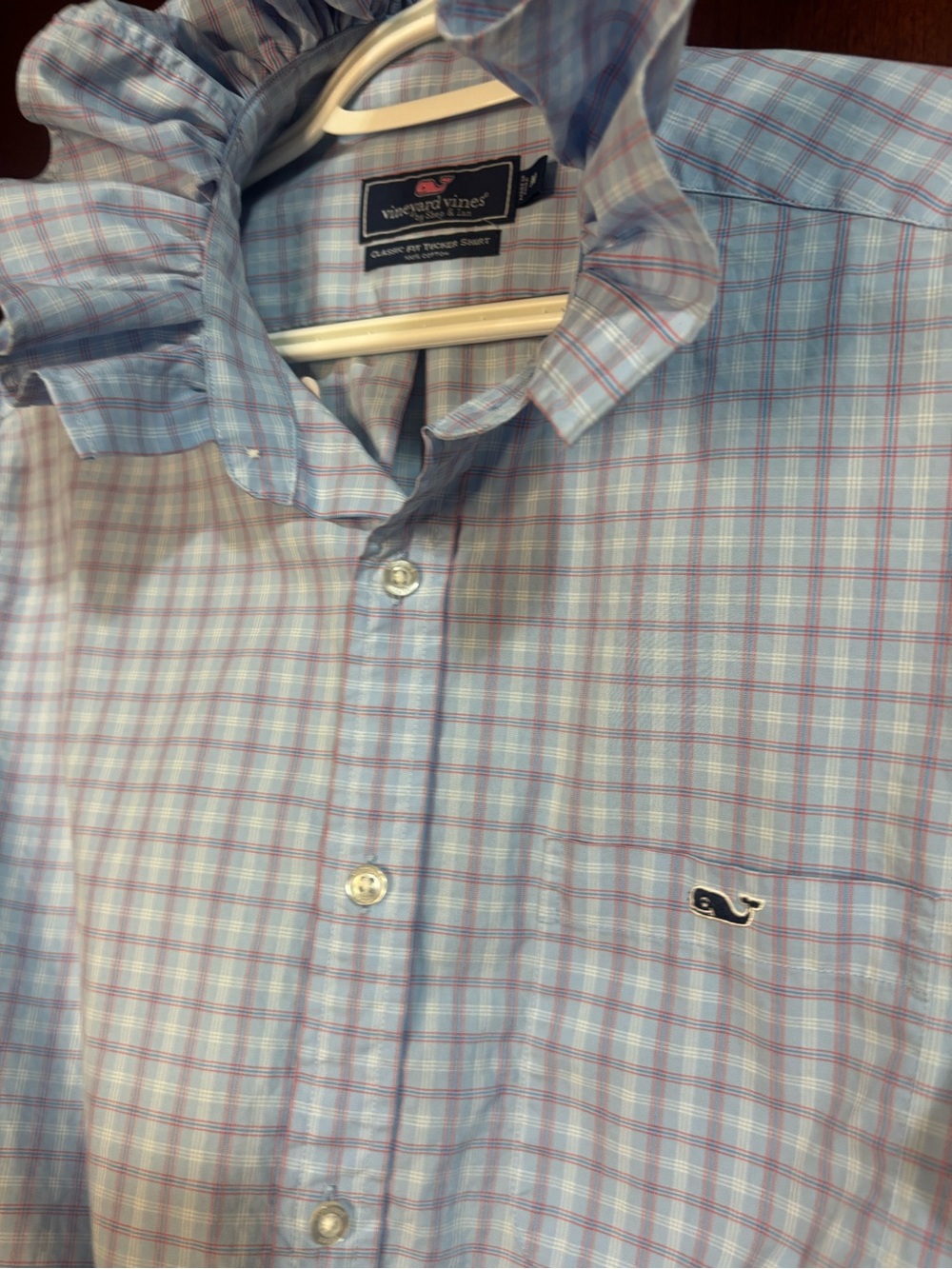 Upcycled Vineyard Vines Light Pink/Light Blue Plaid Shirt